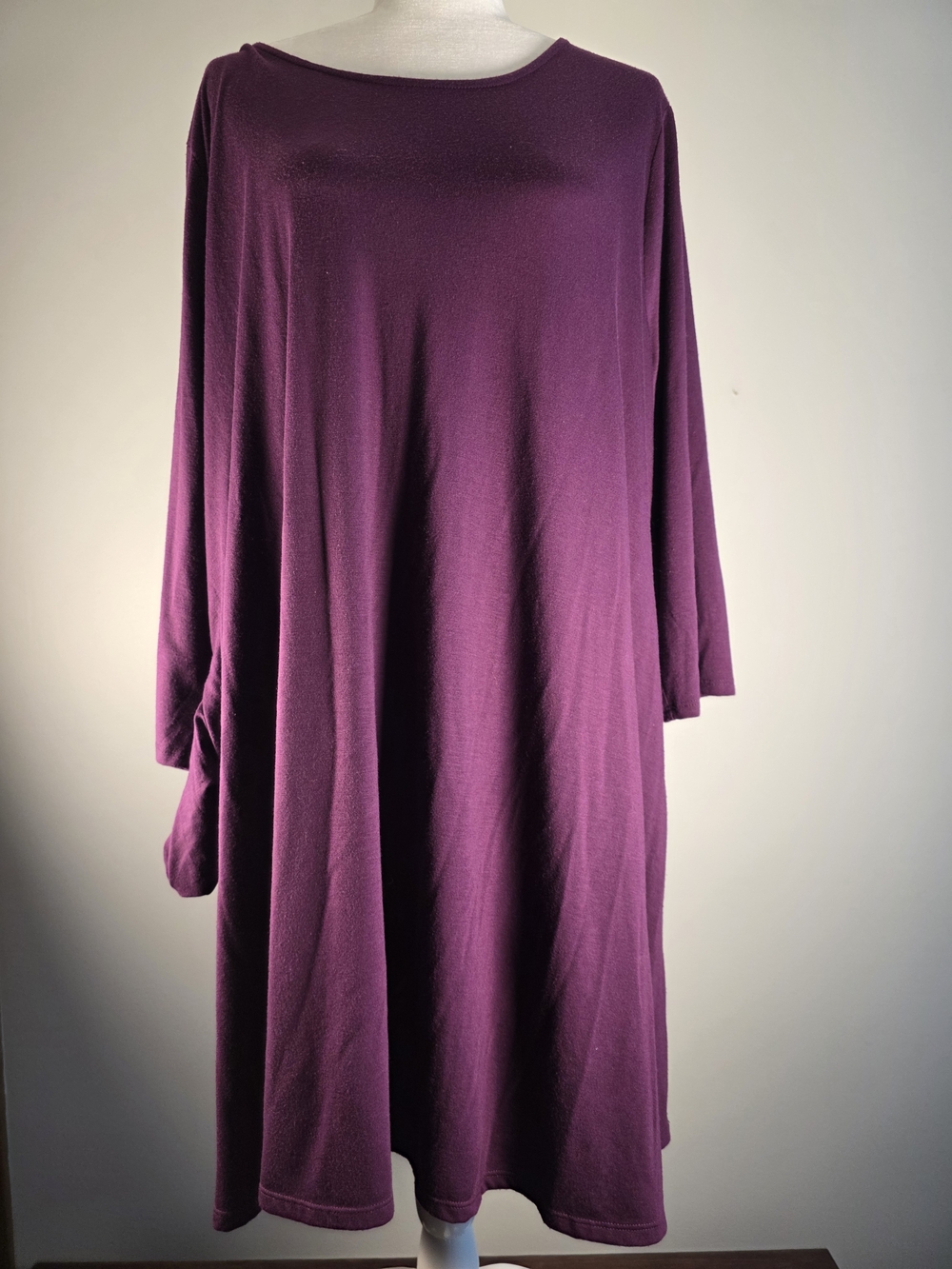 Zenana Premium 3X Purple Plum Swing Dress Tunic 3/4 Sleeve Pockets Plus Size
